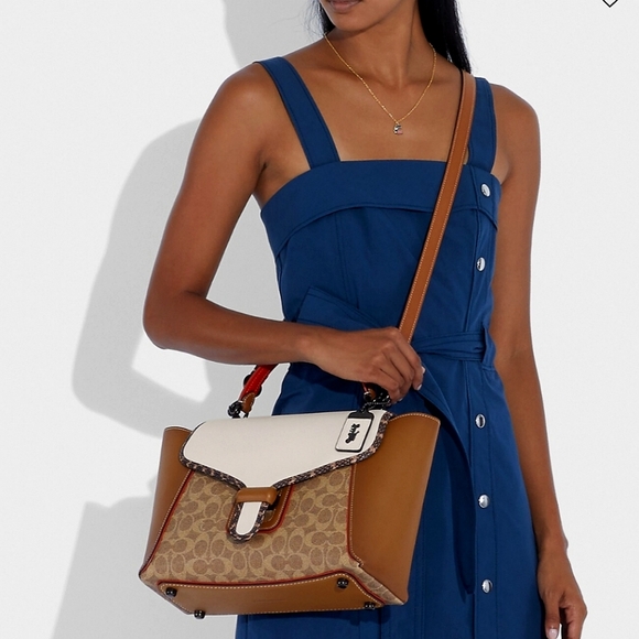 LAST CHANCE❗RARE Coach Courier Colorblock Genuine Snakeskin Crossbody - Picture 4 of 16